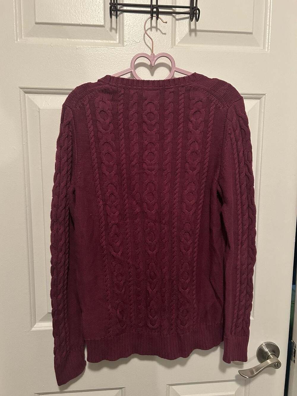 L.L.Bean Women's Maroon Cable Knit Crewneck Pullover Sweater - Picture 3 of 3
